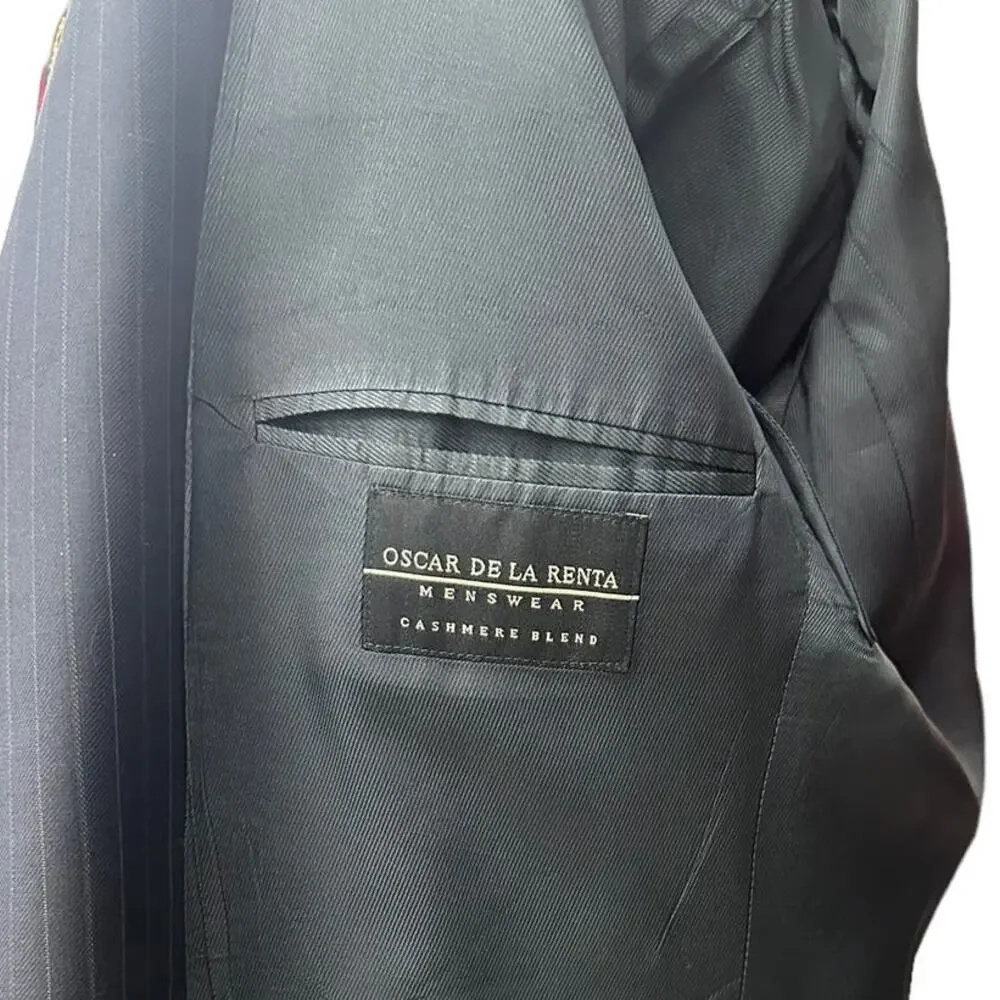 Oscar de la Renta Sportcoat Blazer Mens 44S Blue Pinstripe Cashmere Blend